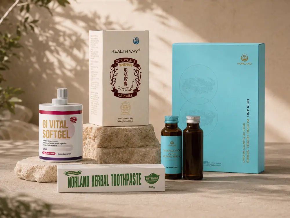 Sélection de produits Norland présentée dans une composition éditoriale chaleureuse